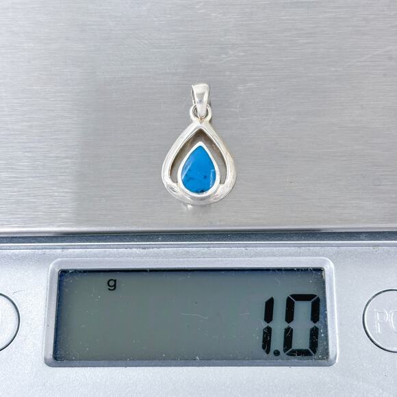 Estate Sterling Silver 925 Turquoise Teardrop Pendant - Picture 7 of 7
